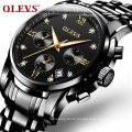 OLEVS Brand Real Three-Eye Fashion Business Sports Style Timing Men's Watches Quartz Core Clock Stainless steel waterproof watch